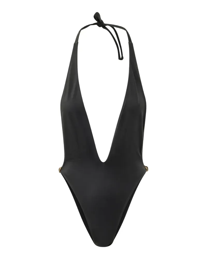 Versace halterneck plunge-neck swimsuit - Schwarz Schwarz