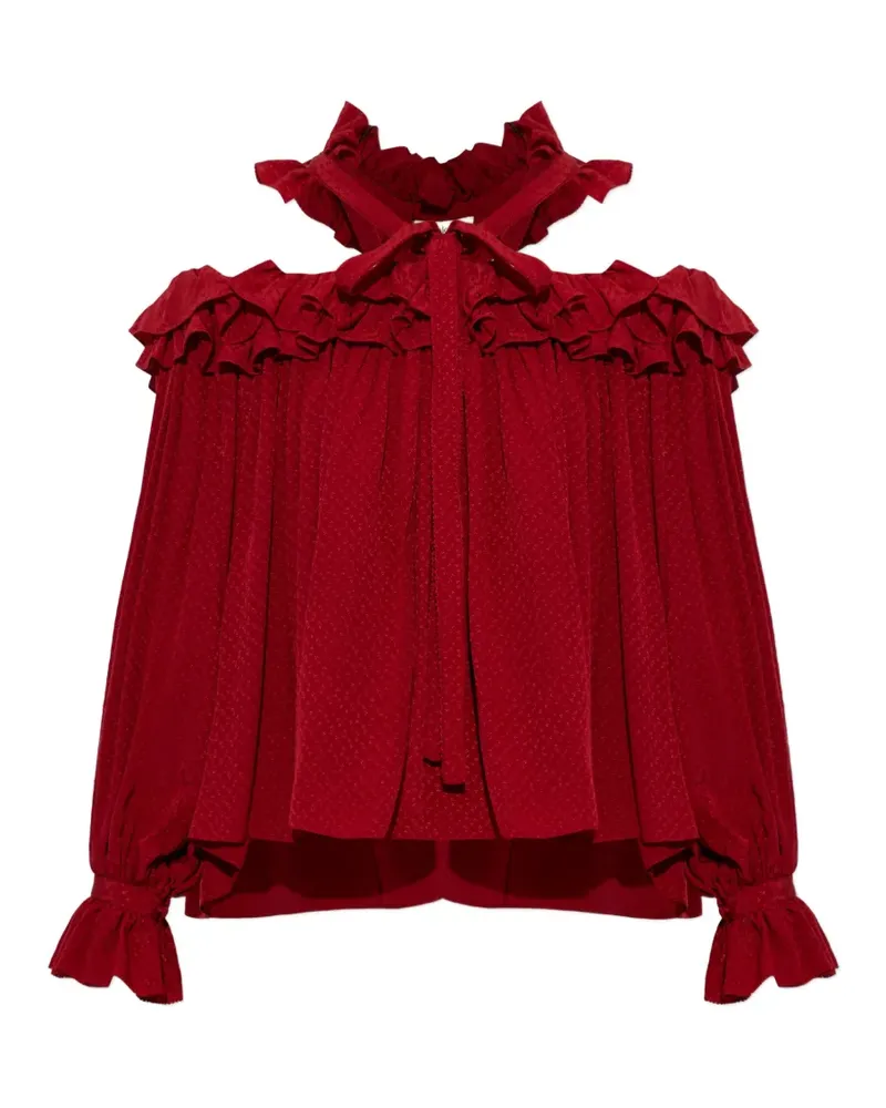 Chloé cut-out ruffled top in silk jacquard - Rot Rot