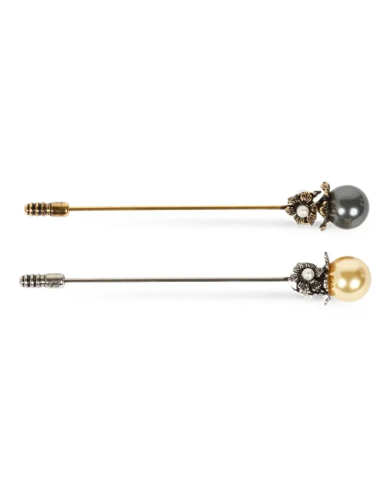 Etro Set aus zwei Broschen mit Kunstperlen und Blumendetail - Gold Gold