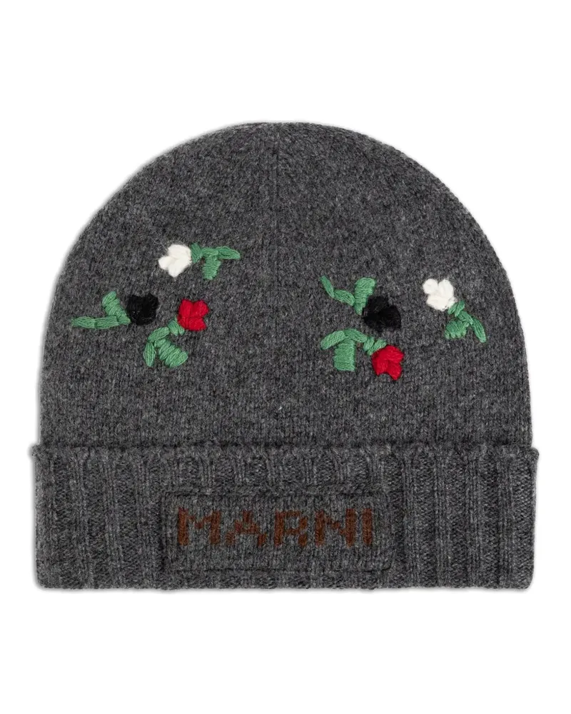 Marni Beanie mit Blumenstickerei - Grau Grau