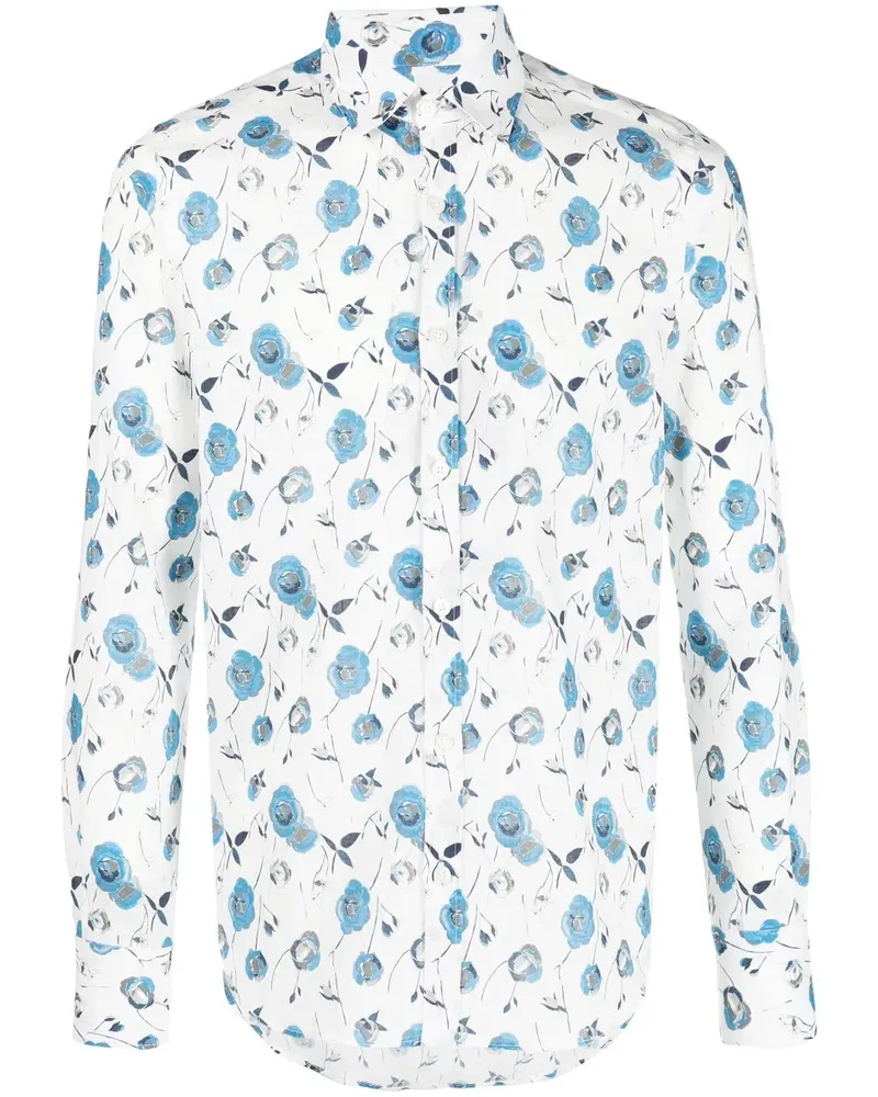 Canali Klassisches Hemd mit Blumen-Print - Weiß Weiß