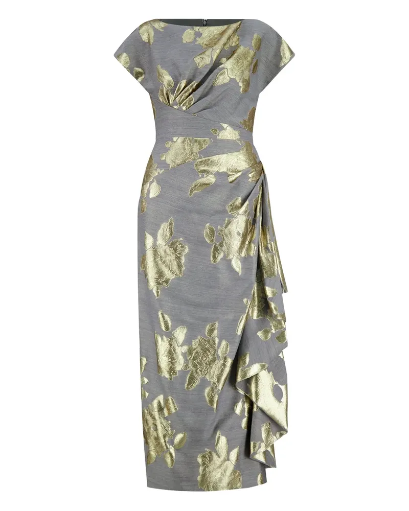 Lela Rose Florence Midikleid mit Blumen - Grau Grau