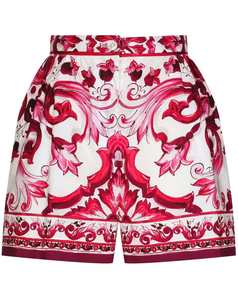 Dolce & Gabbana Popeline-Shorts mit Majolica-Print - Rot Rot