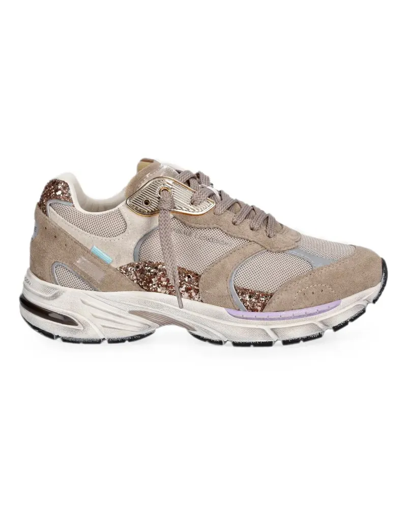 Crime Fugitive 9094 glitter-embellished mesh-panelled sneakers - Nude Nude