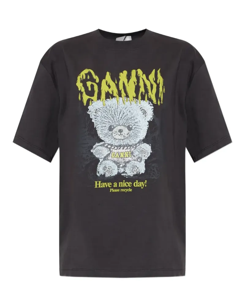 Ganni T-Shirt mit grafischem Print - Grau Grau