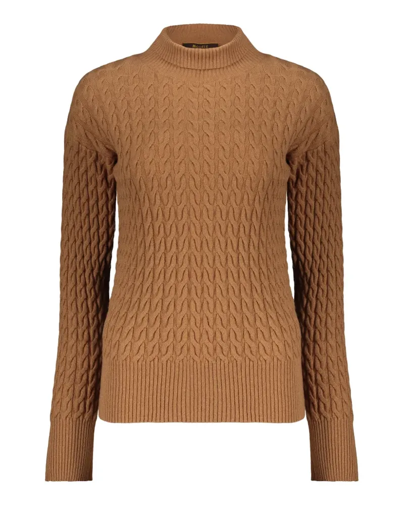MOORER Rollkragenpullover mit Zopfmuster - Braun Braun