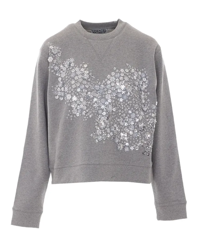 Essentiel Sweatshirt mit Pailletten und Blumenpatch - Grau Grau