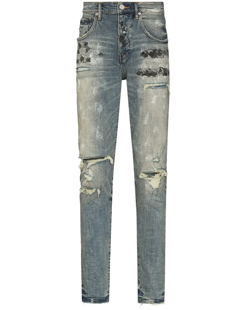 PURPLE BRAND Schmale Jeans im Distressed-Look - Blau Blau