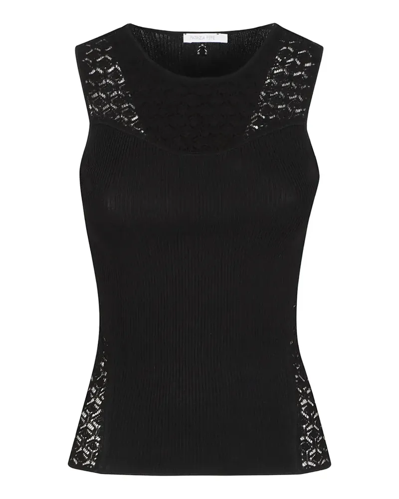 Patrizia Pepe Geripptes Tanktop mit Spitzeneinsatz - Schwarz Schwarz