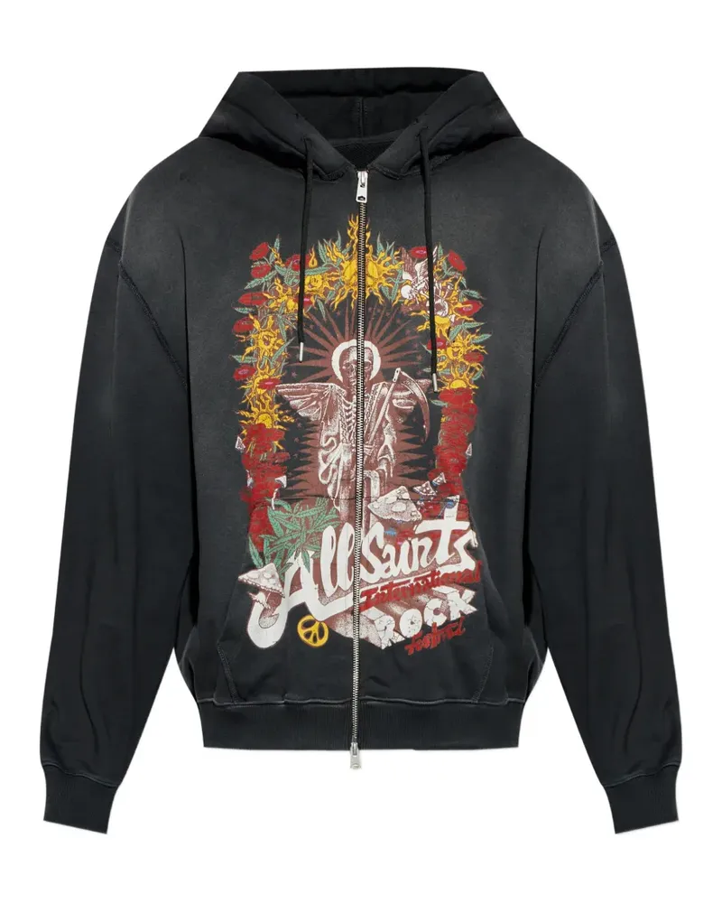 AllSaints Roque Hoodie mit grafischem Print - Schwarz Schwarz