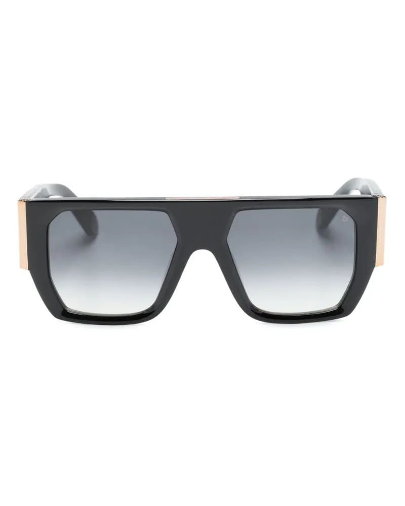 Philipp Plein Eckige Sonnenbrille mit Logo - Schwarz Schwarz