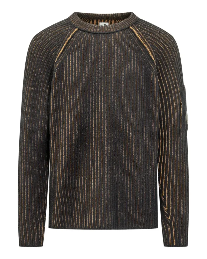 C.P. Company Gerippter Pullover mit Linsen-Detail - Schwarz Schwarz