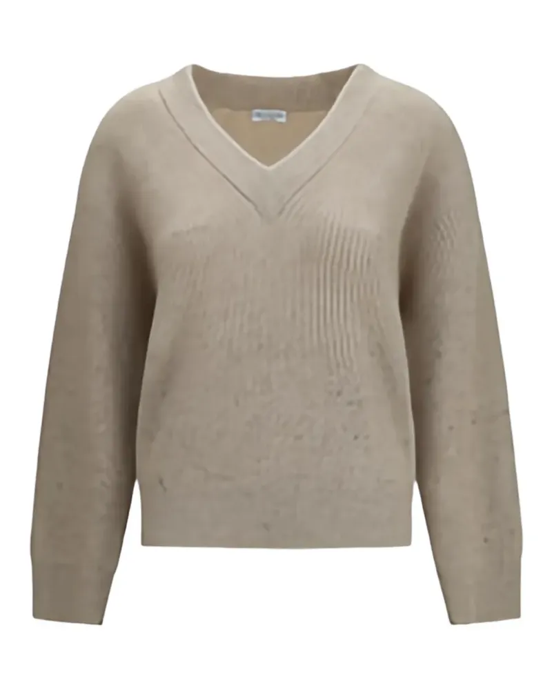 Brunello Cucinelli V-neck ribbed-knit sweater - Nude Nude