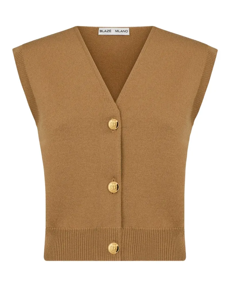 Blazé Milano button-up V-neck knitted gilet - Braun Braun