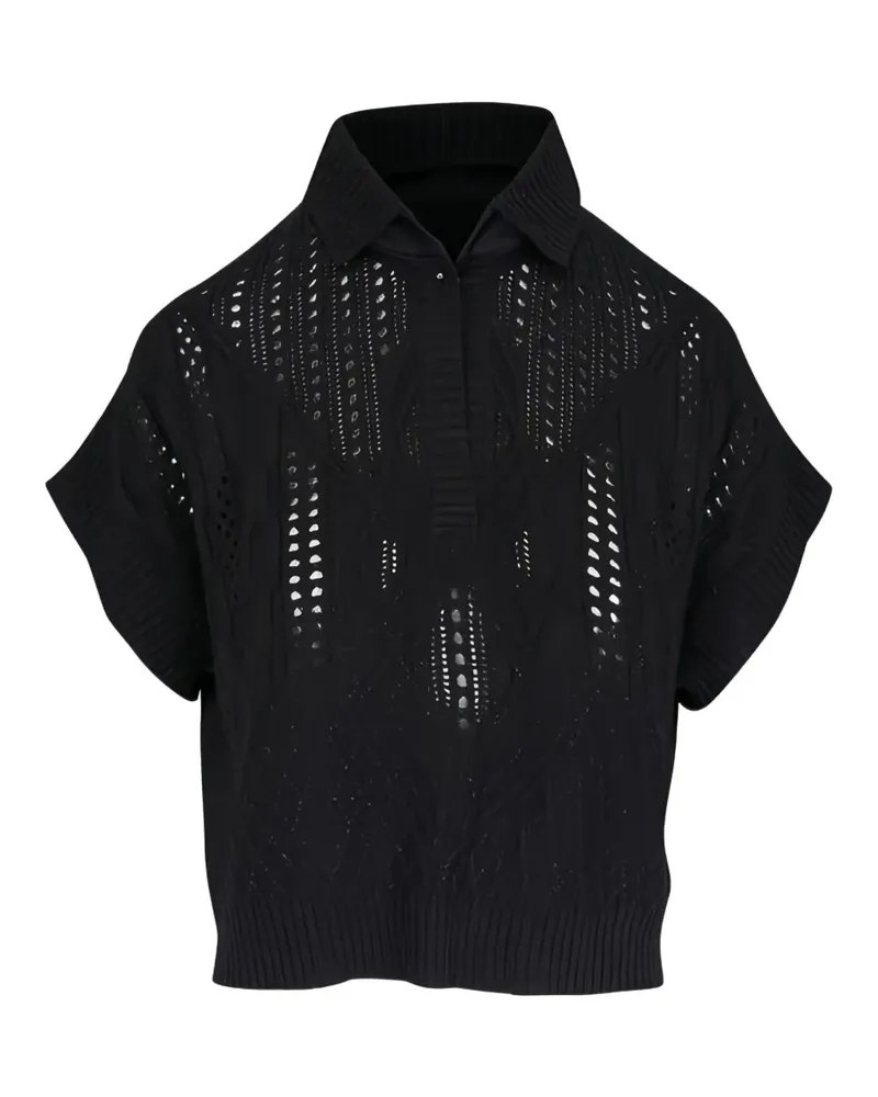 D.EXTERIOR pointelle-knit short-sleeve sweater - Schwarz Schwarz