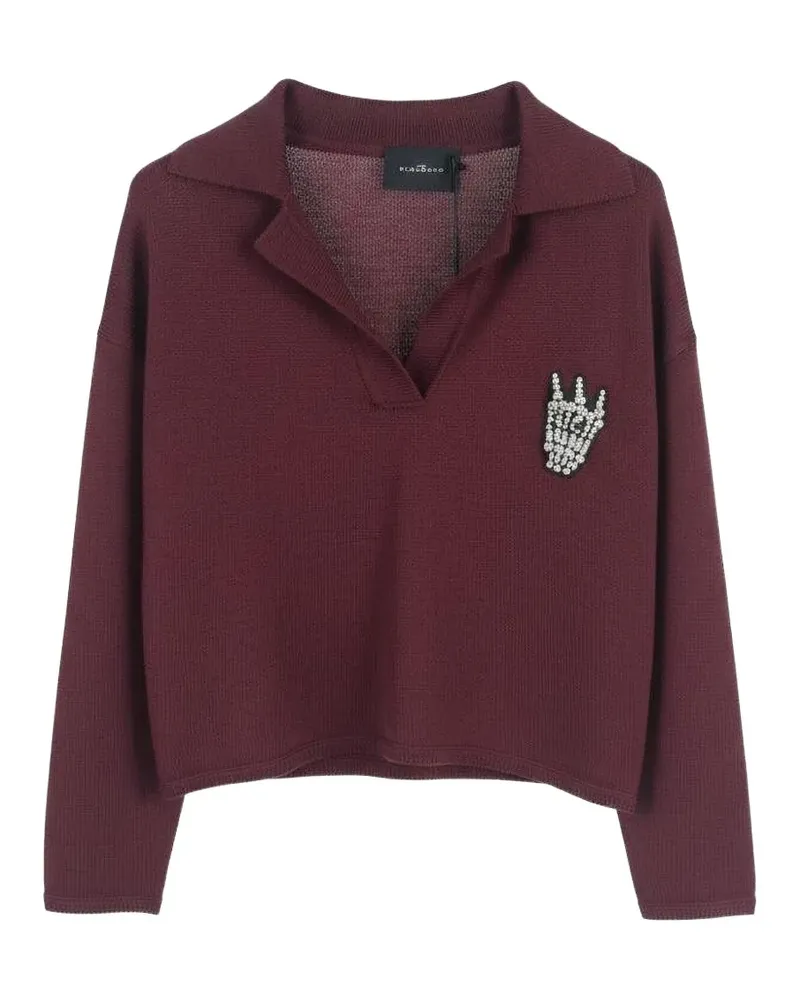 John Richmond Pullover mit kristallverziertem Poloshirtkragen - Rot Rot
