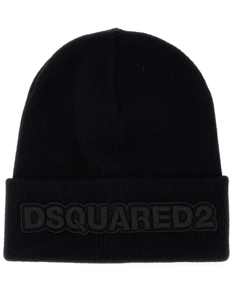 Dsquared2 Woll-Beanie mit Stickerei - Schwarz Schwarz
