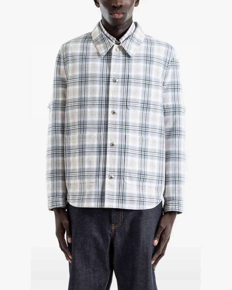 Thom Browne windowpane-plaid shirt jacket - Weiß Weiß