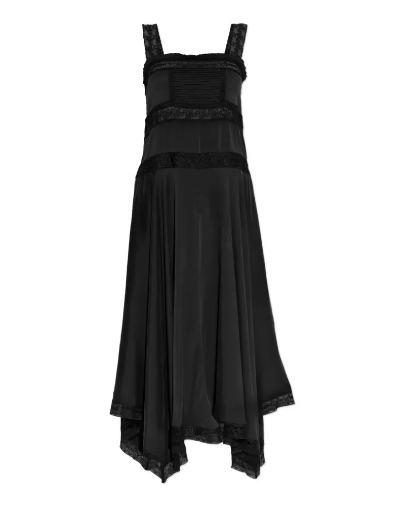 Ganni Plissiertes Midikleid mit Spitzenbesatz - Schwarz Schwarz