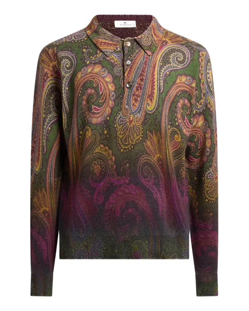 Etro long-sleeved wool polo shirt with degradé Paisley motif - Grün Grün