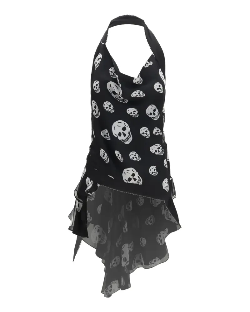 Alexander McQueen skull-print halterneck blouse - Schwarz Schwarz