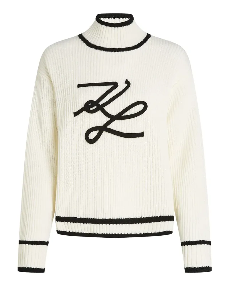 Karl Lagerfeld Gerippter Pullover mit Logo-Stickerei - Weiß Weiß