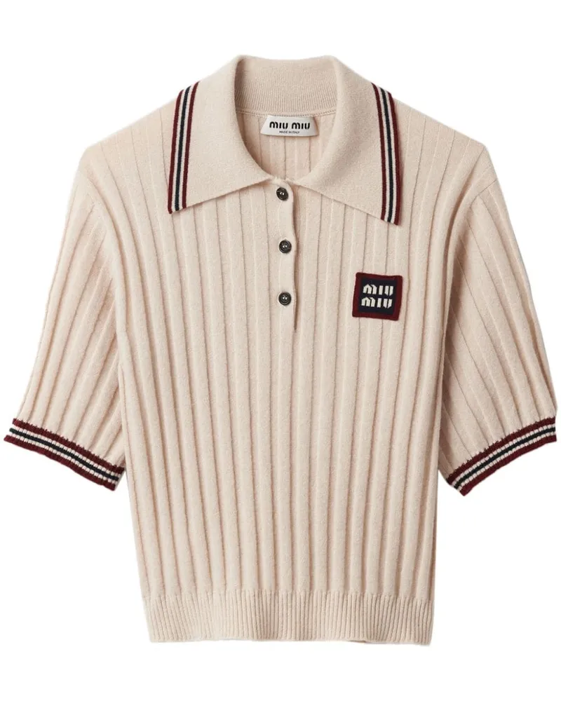 Miu Miu Geripptes Poloshirt aus Kaschmir - Nude Nude