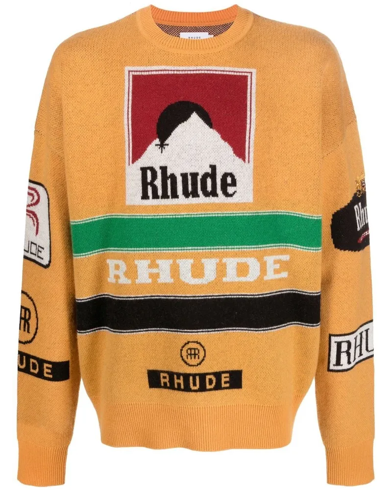 RHUDE Intarsien-Pullover mit rundem Ausschnitt Orange