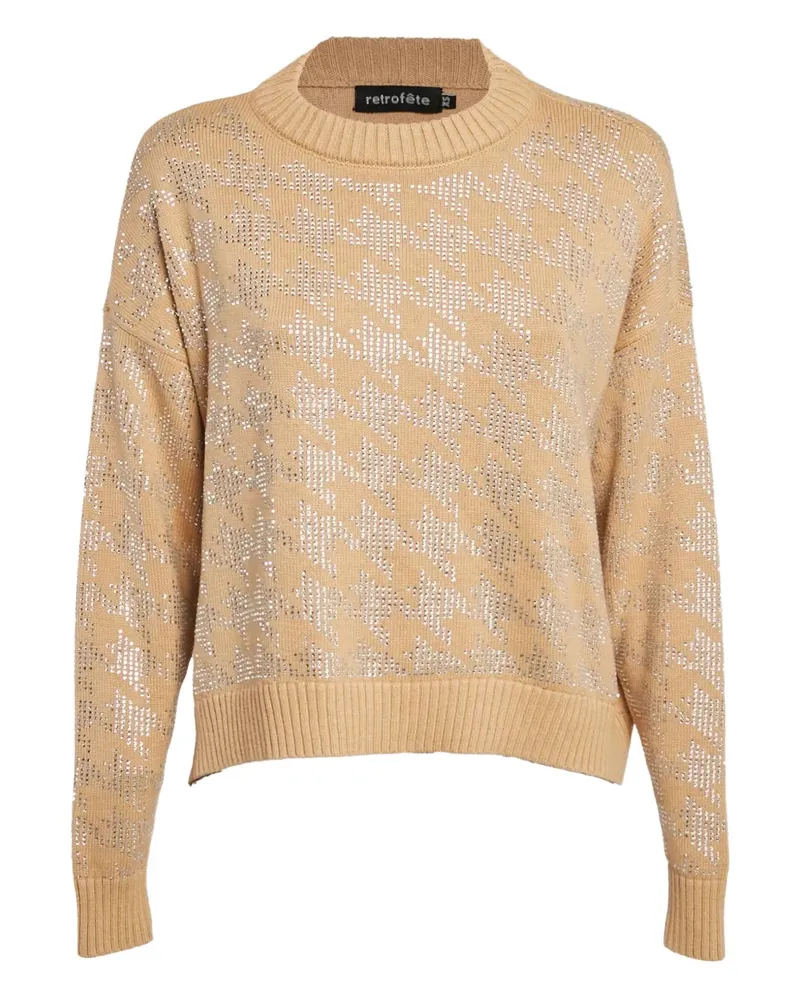 Retrofête Kristallverzierter Pullover mit Hahnentrittmuster - Nude Nude