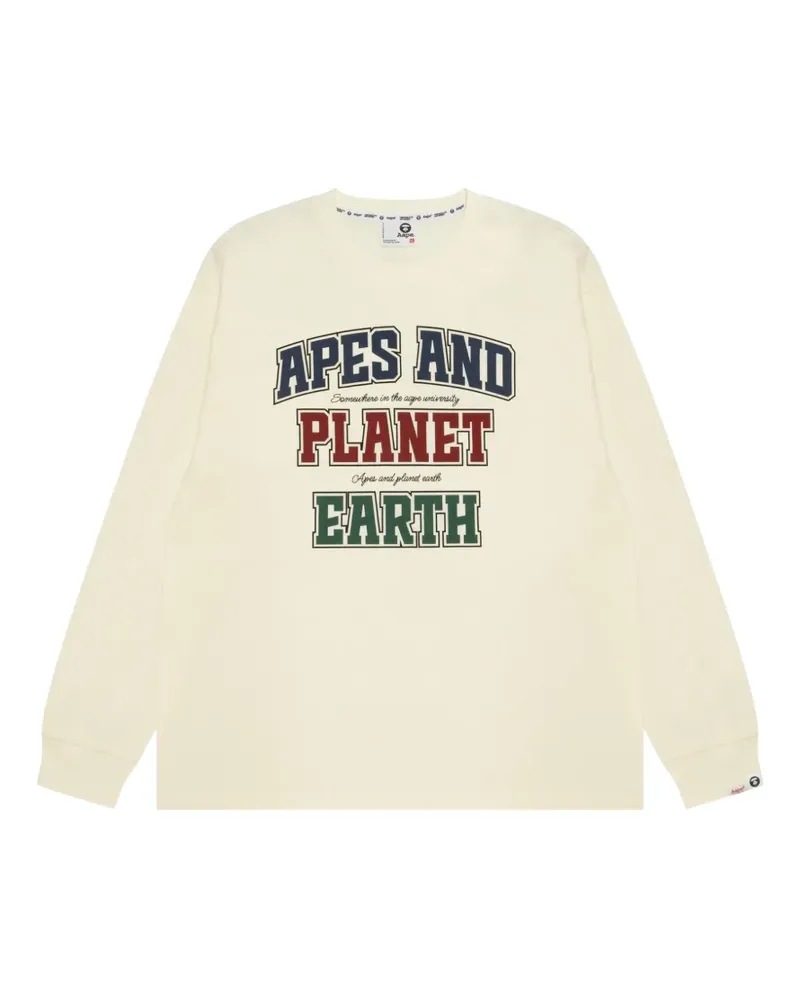 BAPE Apes and Planet Earth Langarmshirt mit Logo - Nude Nude