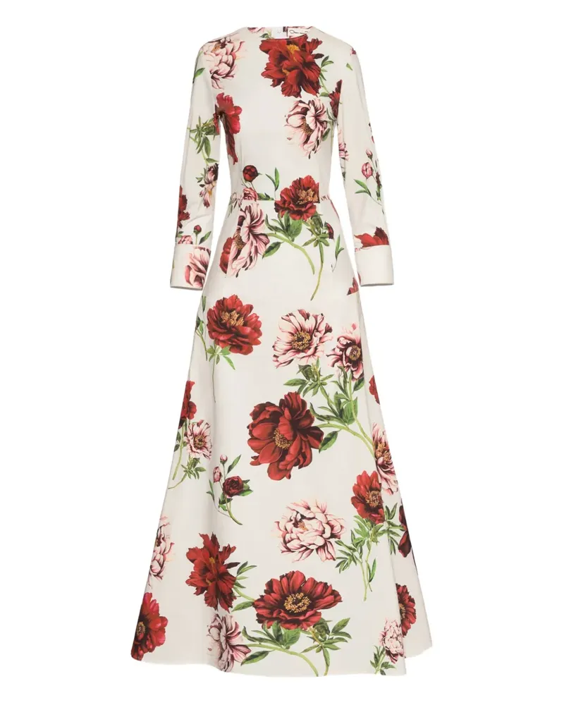 Oscar de la Renta Maxikleid mit Pfingstrosen-Print - Weiß Weiß