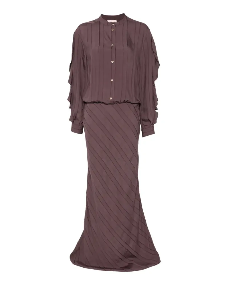 Kristina Ti Gestreiftes Maxikleid mit Rüschen - Violett Violett