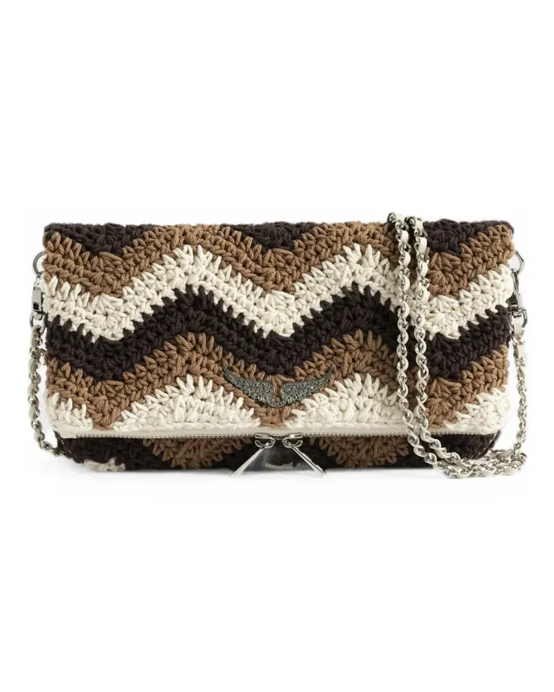 Zadig & Voltaire Rock chevron-pattern macramé clutch bag - Weiß Weiß