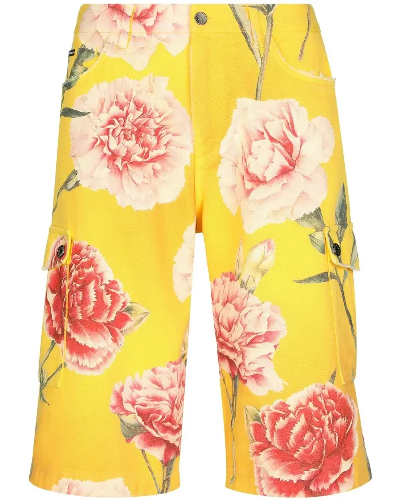 Dolce & Gabbana Jeans-Shorts mit Nelken-Print - Gelb Gelb