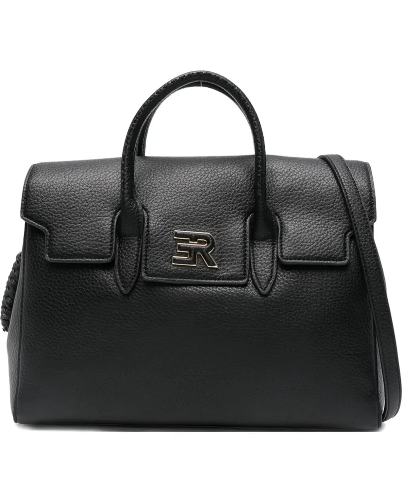Ermanno Scervino Geflochtener Tote Bag mit Logo-Schild - Schwarz Schwarz