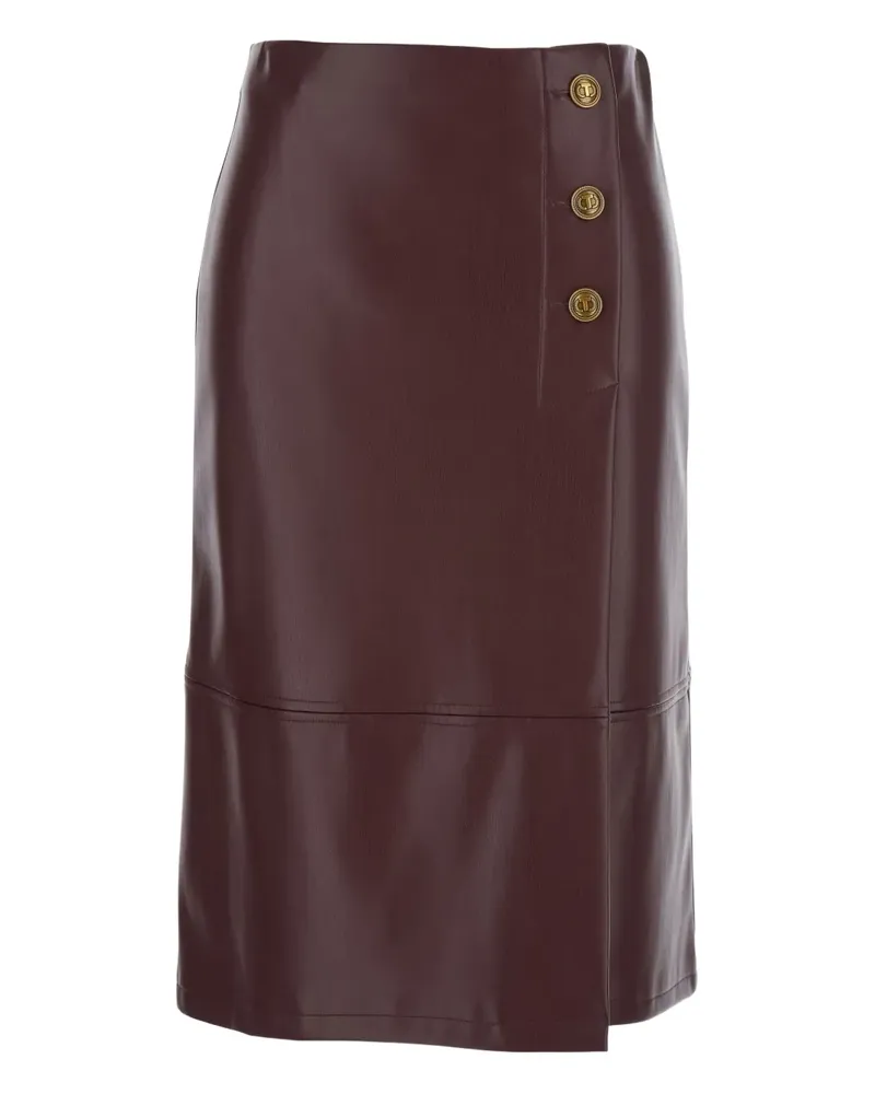 Twin-Set Leder-Midirock mit Knopfdetail - Rot Rot