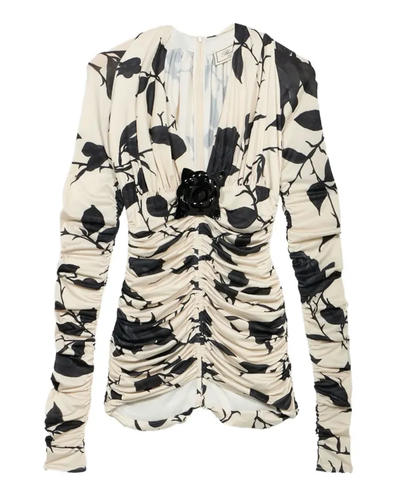 Blumarine floral-print ruched blouse - Nude Nude
