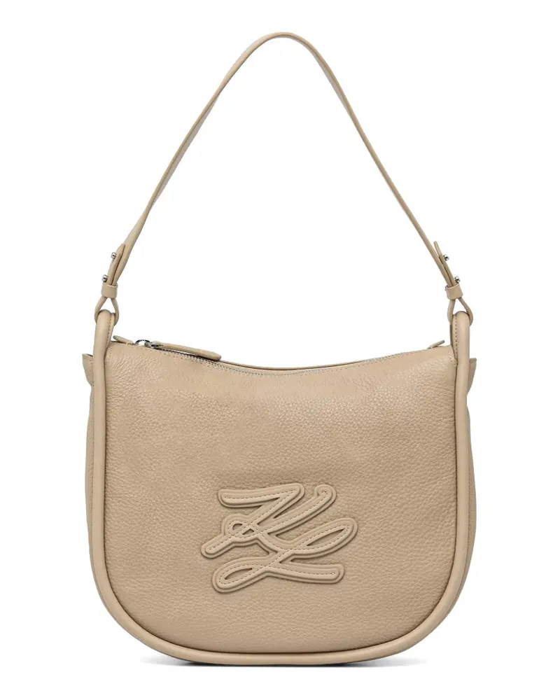 Karl Lagerfeld monogram-patch grained-leather shoulder bag - Nude Nude