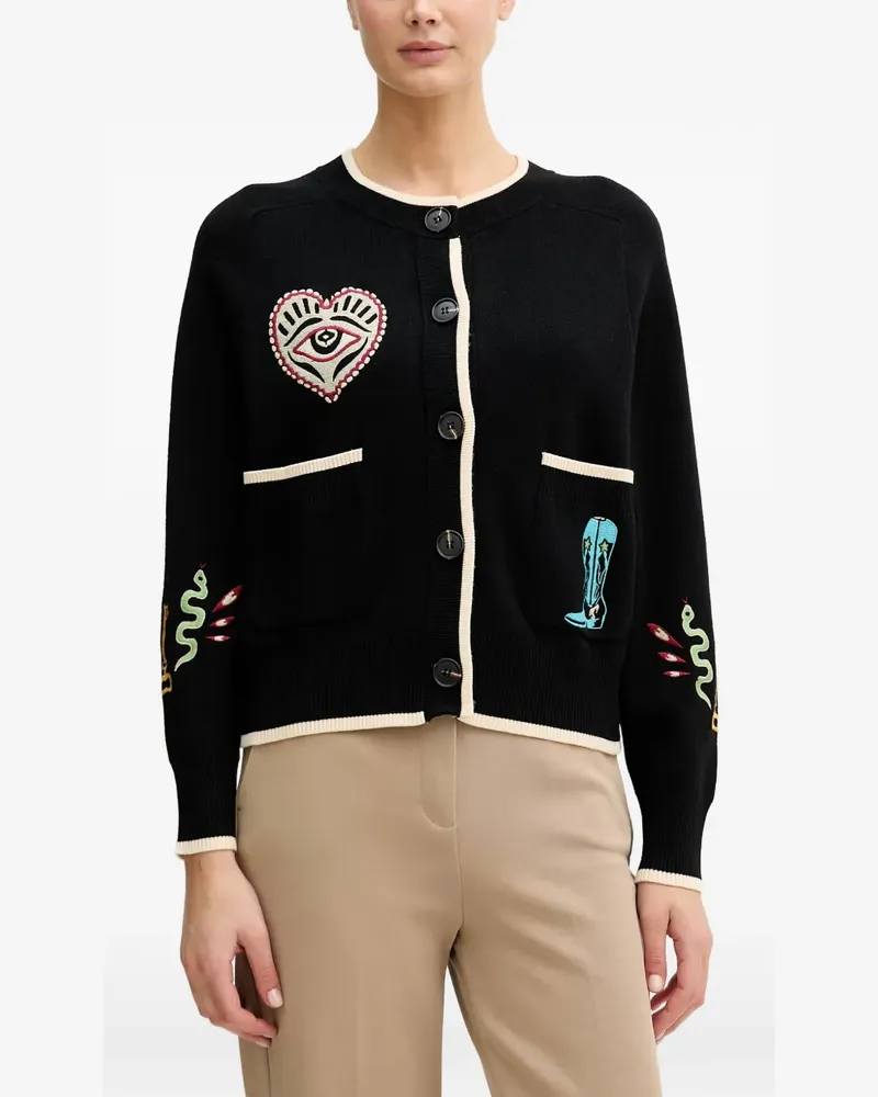 Never Fully Dressed embroidered contrast-trim cardigan - Schwarz Schwarz