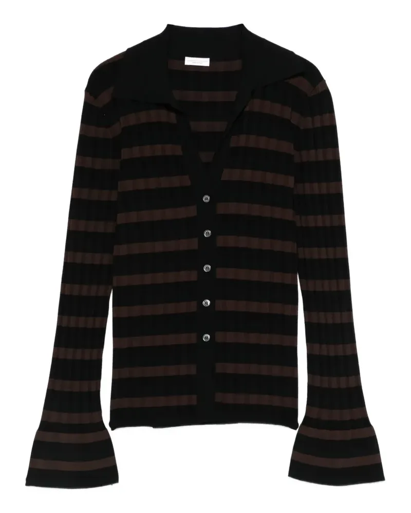 Roberto Collina Gestreiftes T-Shirt mit V-Ausschnitt - Schwarz Schwarz