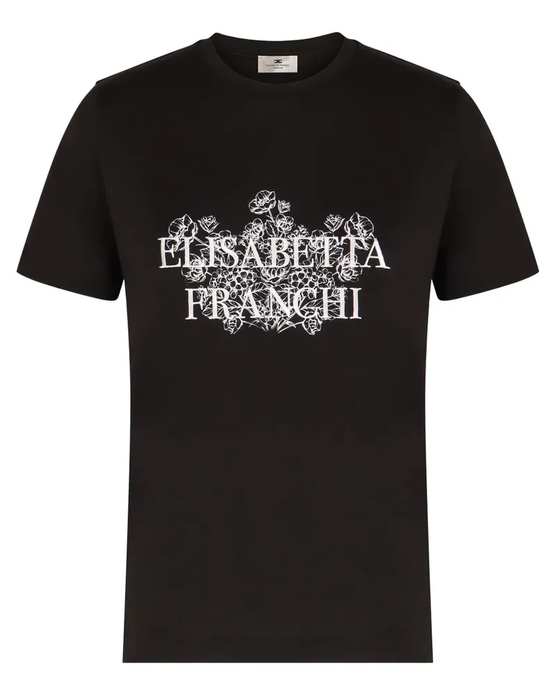 Elisabetta Franchi T-Shirt mit Logo-Stickerei - Schwarz Schwarz