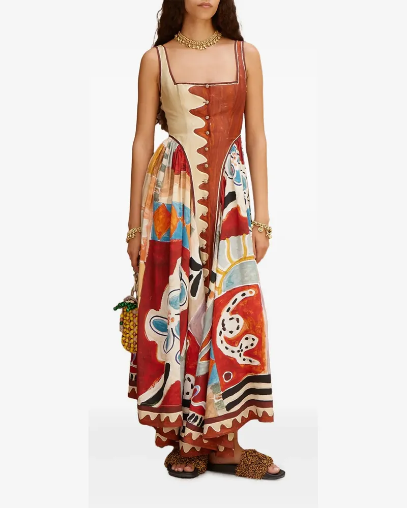 ALEMAIS Geknöpftes Michelle Midikleid mit Print - Rot Rot