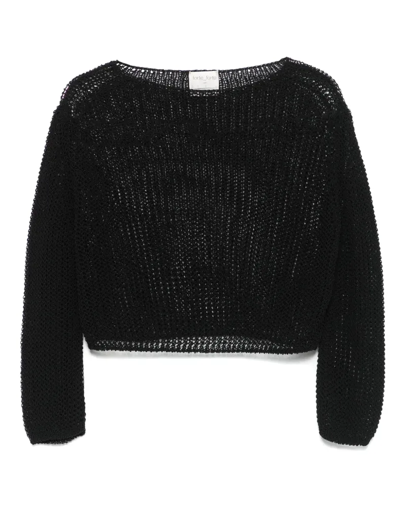 forte_forte T-Shirt aus geripptem Strick - Schwarz Schwarz