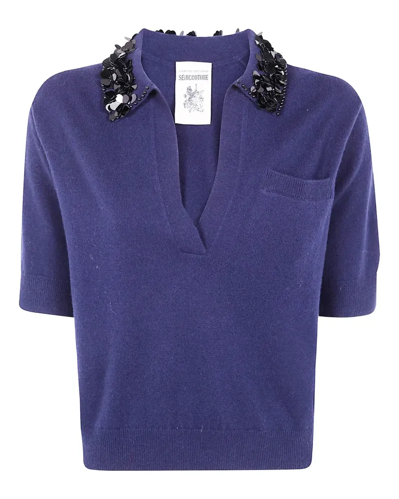 Semicouture Poloshirt mit Pailletten - Blau Blau