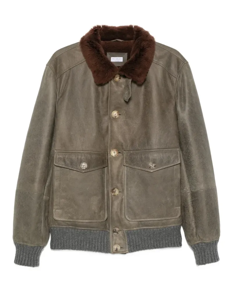 Brunello Cucinelli shearling-trim button-up jacket - Grün Grün