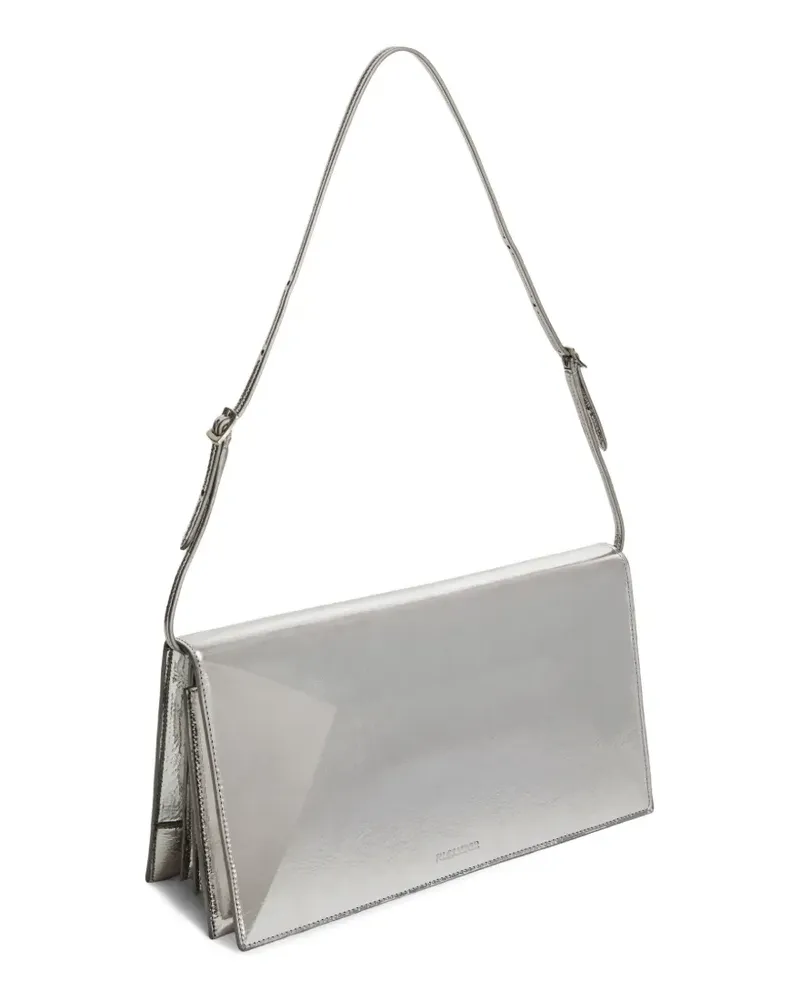 Jil Sander Mittelgroße File laminierte Schultertasche - Silber Silber