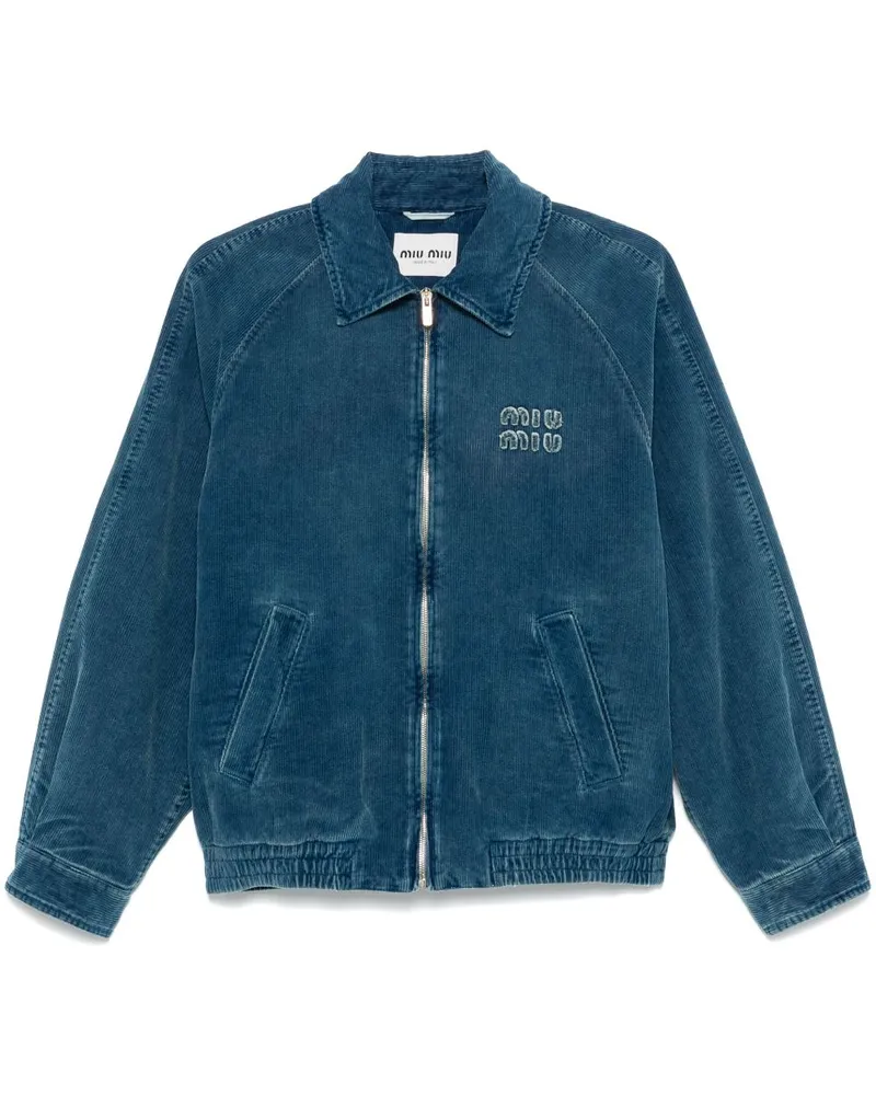 Miu Miu Cord-Bomberjacke mit Logo-Applikation - Blau Blau