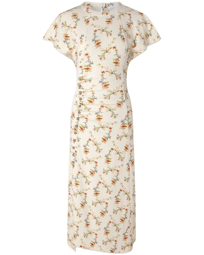 Paco Rabanne Gerafftes Midikleid mit Blumen-Print - Nude Nude