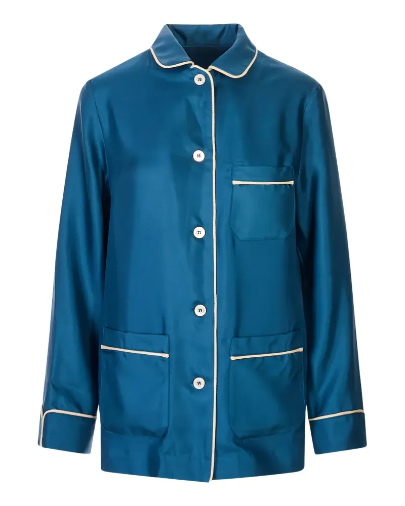 For Restless Sleepers Ceto Hemd mit Kontrastpaspeln - Blau Blau