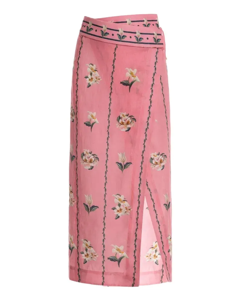 AGUA BENDITA Gewickelter Tierra Promesa Midirock mit Blumenprint - Rosa Rosa